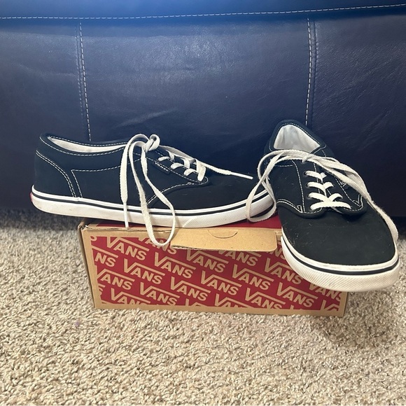 Vans Shoes - Vans Women's Black Atwood Low Top Sneaker Size 7 White Skater Canvas Casual Shoe